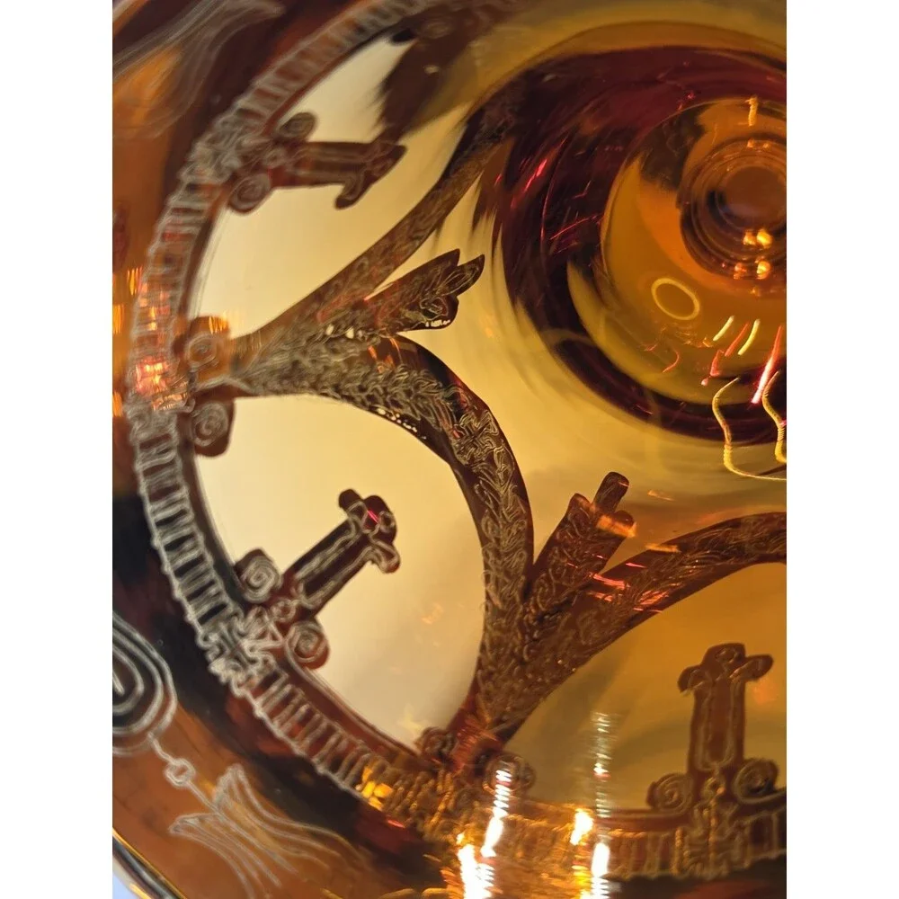 Pair Of Arte Italica Medici Amber Gold Champagne Flutes Goblets Glasses 7.5
